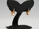 a close up of a pair of earrings on a stand