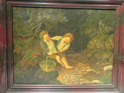 un tableau représentant un garçon et une fille dans les bois