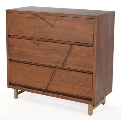 un gros plan d'une commode en bois sur fond blanc