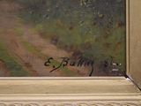 an image of a painting of a dirt road with trees in the background
