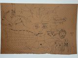 a drawing on a piece of brown paper with a drawing of a man and a woman