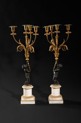 pair of 19th century french bronze and marble candelabs