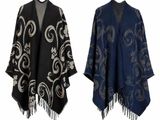 deux châles pour femmes ornés de motifs noirs et bleus