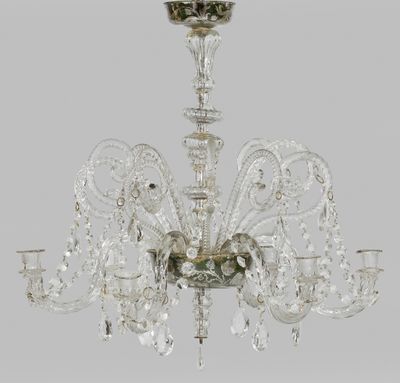 an image of a crystal chandelier hanging from a ceiling