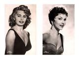 two black and white photos of a woman in a strapless dress