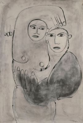 une image représentant un dessin d'un homme tenant une femme dans ses bras