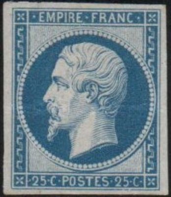 a blue and white stamp with a man ' s face on it
