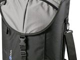 a close up of a black and gray bag on a white background