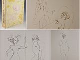quatre dessins représentant une femme en robe et un homme avec un chapeau