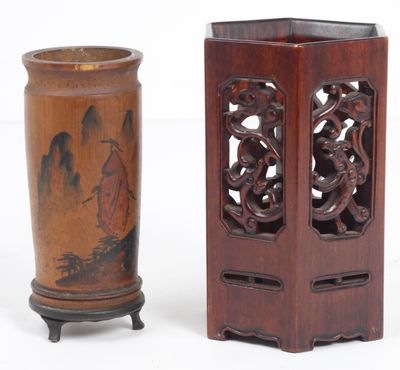 CHINE, XXe siècle Deux portes-pinceaux bitong, l’un hexagona…