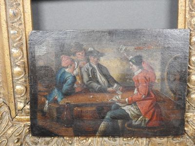 une peinture représentant un groupe de personnes assises autour d'une table