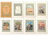 six books of the bible are lined up on a white surface