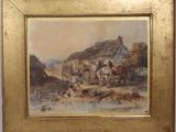 une image représentant un tableau montrant un groupe de chevaux au bord d'une rivière