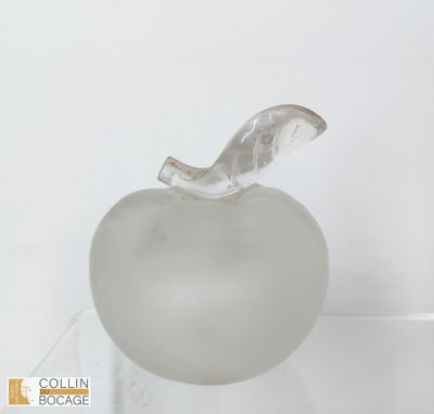 une pomme en verre posée sur une table en verre