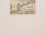an image of a drawing of a building with a tree in the foreground