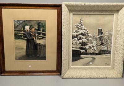 deux photos encadrées représentant un homme et une femme dans la neige