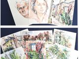 many pictures of a couple of people that are on the cards