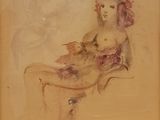 dessin représentant une femme assise sur une chaise avec un chat