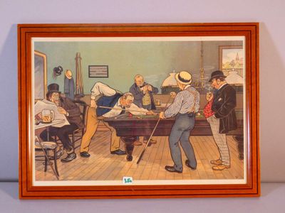 tableau représentant un groupe d'hommes en train de jouer au billard