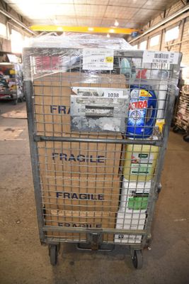 a cart that has a lot of items in it
