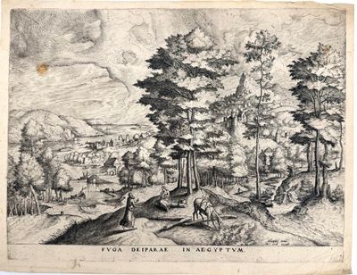 an old black and white drawing of a wooded area with trees