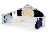 a watch with a blue band and a white face