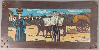 tableau représentant un homme et une femme dans une calèche