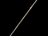 a close up of a necklace with a gold chain on a black background