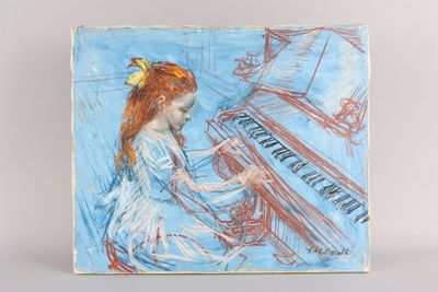 une image représentant un tableau d'une petite fille jouant du piano