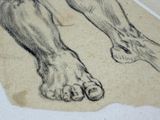 a drawing of a person ' s legs and feet on a piece of paper