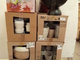 boxes stacked on top of each other in a room