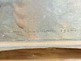 an oil painting of a cat sitting on a window sill in front of a window