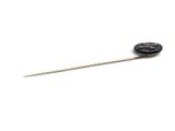 a close up of a stick with a button on it