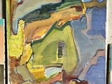 a painting of a man with a hat on a easel