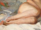 a painting of a nude woman laying on a bed
