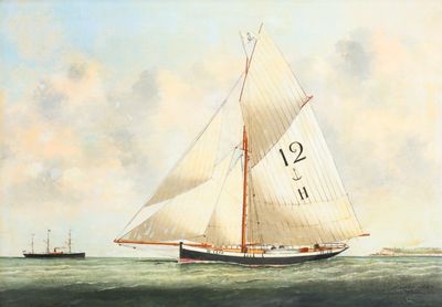 une peinture représentant un voilier naviguant sur l'océan