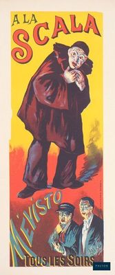une vieille affiche représentant un homme coiffé d'un haut-de-forme et d'un haut-de-forme