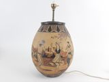 a lamp that has a painting on it