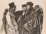 an old newspaper with a drawing of two men talking to each other