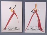two posters of a woman in a red dress and a woman in a red dress