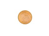 a gold coin on a white surface with a white background