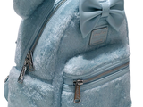 a small blue backpack with a bow on it