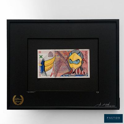 painting of a cat with a banana on a black frame