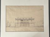 a picture of a drawing of a building in a frame