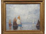 an image of a painting of sailboats in a body of water