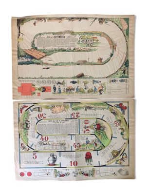 an old game board with a map of a river and a map of a town