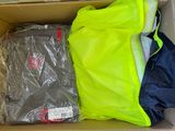 a box of clothing that is sitting on the floor