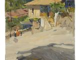 une image représentant un tableau illustrant une scène de rue avec des passants