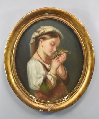 painting of a young girl holding a bird in her hand