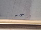 a close up of a painting of a cat on a window sill
